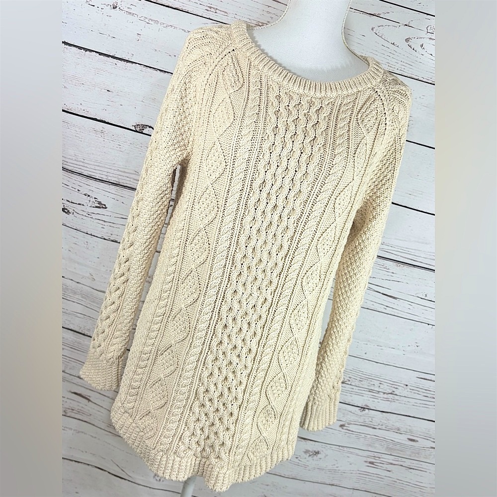 L.L. Bean Signature Women’s Cotton Fishermen Cable Knit Tunic in Size Medium